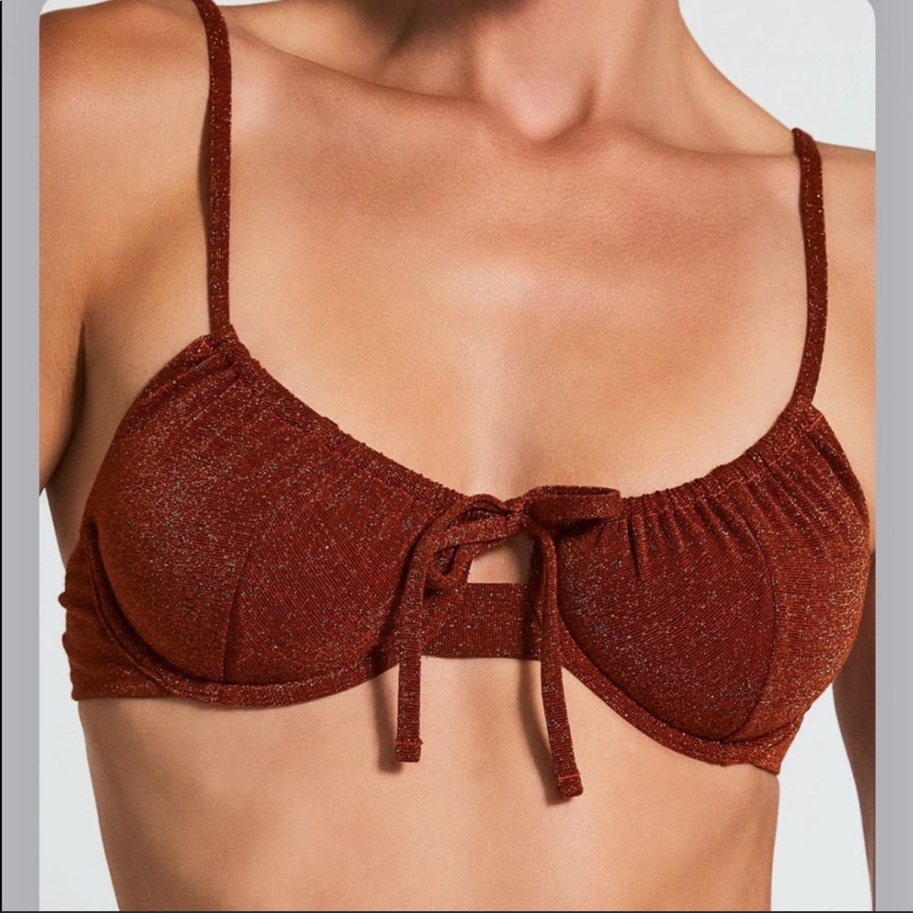 Devon Windsor Metallic Rust Brown Bikini Top - image 1